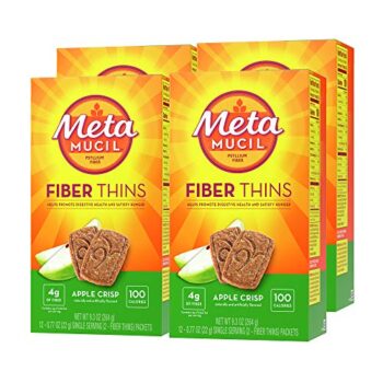 Metamucil, Fiber Thins, Daily Psyllium Husk Fiber Supplement, Supports Digestive Health and Satisfies Hunger, Apple Crisp Flavor, 12 Count (Pack of 4)