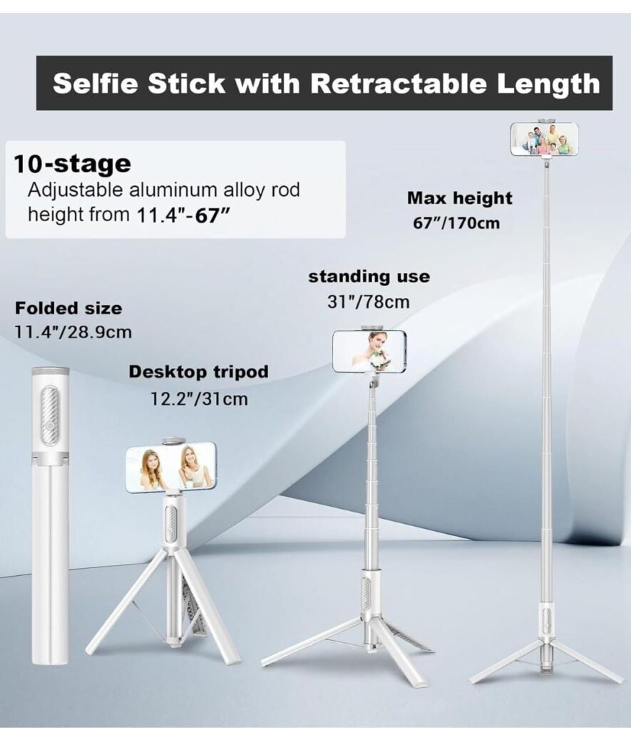 Your Travel Essential: TONEOF 67" Cell Phone Selfie Stick Tripod